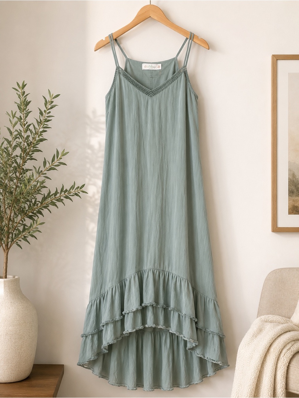Sage Green Ruffled Tiered Maxi Dress